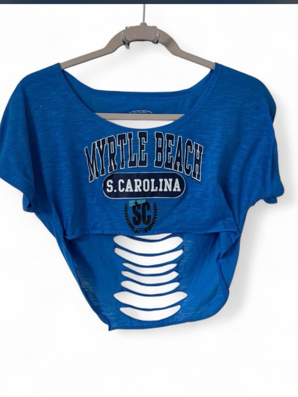 Myrtle Beach Blue Cutout Cropped Tee